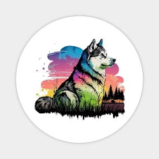 Colorful Husky Magnet